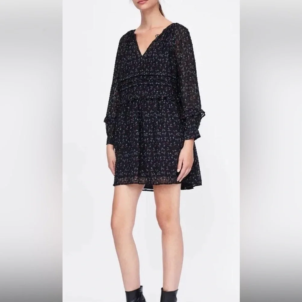 Zara black sheer floral slip dress